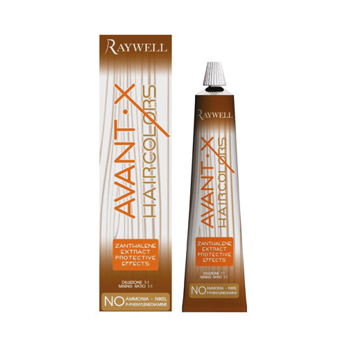 Raywell Avant X is an innovative hair color cream line ammonia free, phenylenediamine free and nickel free available in 100 ml tube valid for 2 applications. colours your hair in a NON aggressive way leaving it shiny and soft. The beeswax and zanthalene extract content protects your skin and hair, while its fruity fragrances leaves a good smell in your hair and in the work environment.