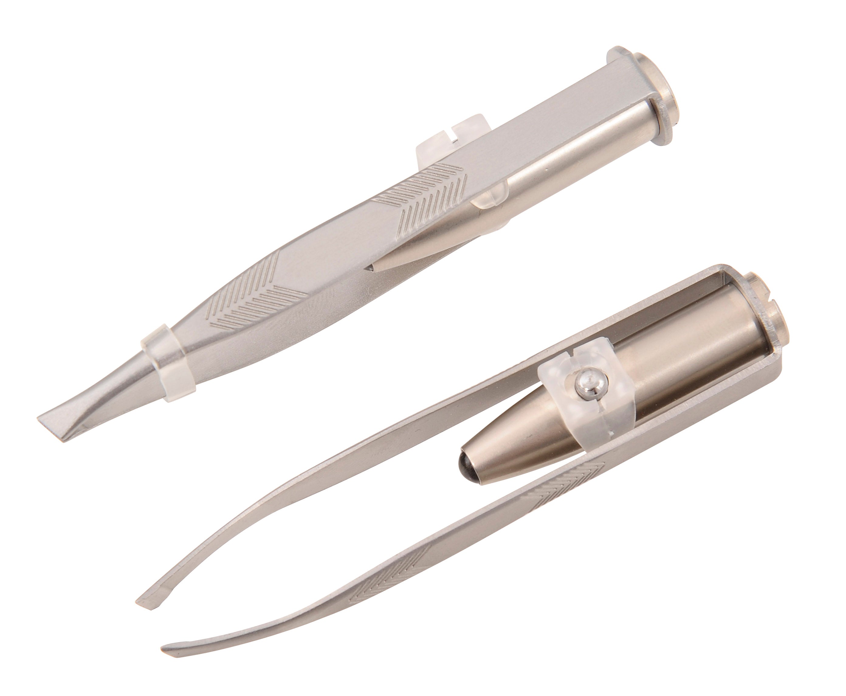 Tweezers with LED light, slanted, rustproof